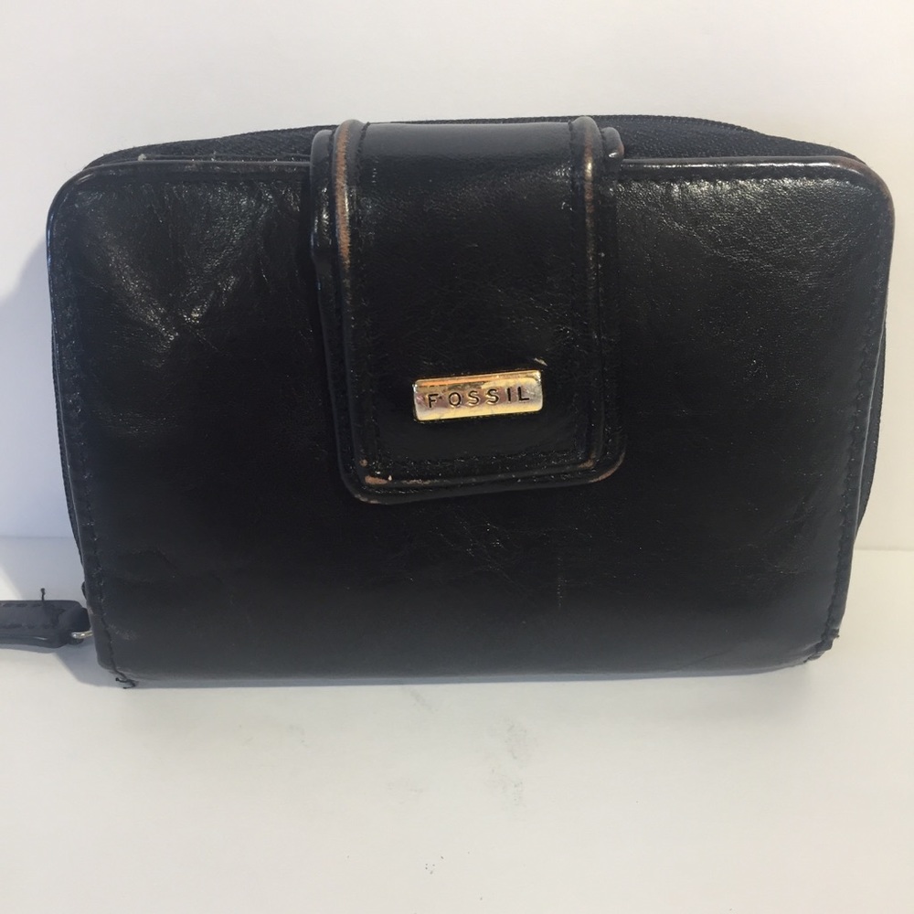 [Fossil] black leather medium wallet
